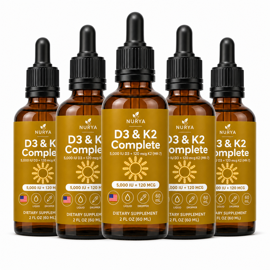 NURYA D3 & K2 Complete — 5,000 IU vitamin D3 with 120 mcg K2 as MK-7, 60 mL drops